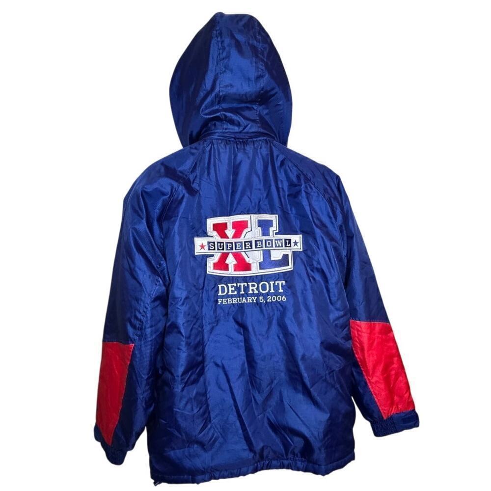 NFL Superbowl 40 Detroit Jacket Insulated Hooded Coat Plush Lined Parka Men's L